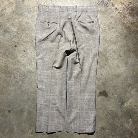 Vintage 70s Unbranded Tan/Blue Plaid Talon Trousers 36x28 - Picture 3 of 4